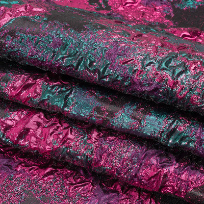 Metallic Fuchsia, Teal and Black Garden of Abstraction Luxury Brocade - Full