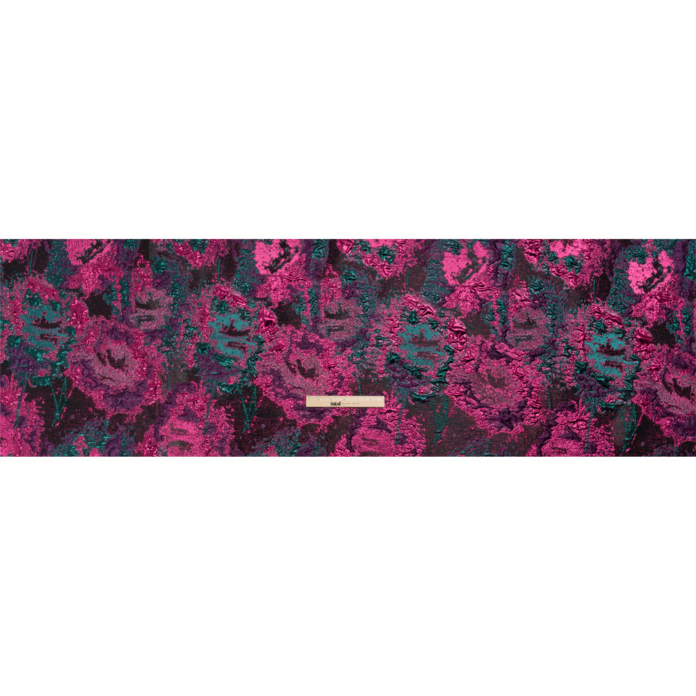 Metallic Fuchsia, Teal and Black Garden of Abstraction Luxury Brocade - Drape