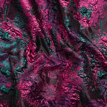 Metallic Fuchsia, Teal and Black Garden of Abstraction Luxury Brocade
