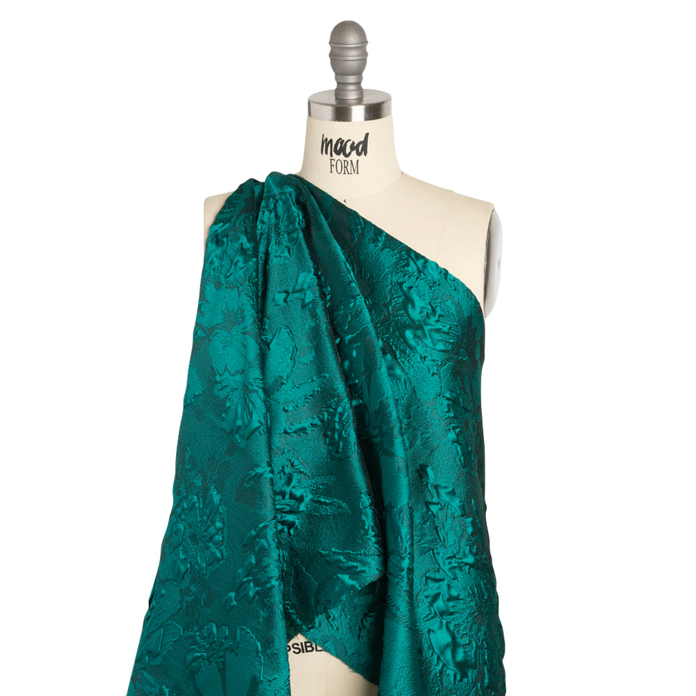 Luminous Teal Floral Lightweight Luxury Brocade Detail