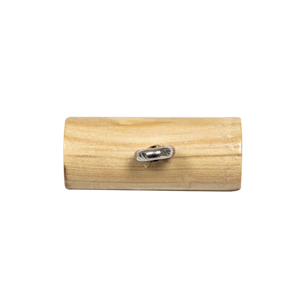 Brown and Natural Rod-Style Wood Toggle with Silver Metal Shank Back - 33L/21mm - Detail