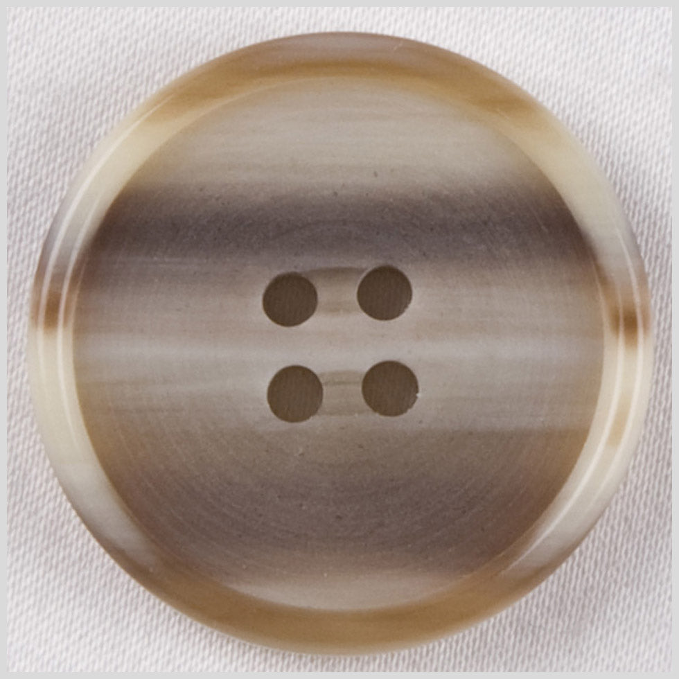 Plastic 4-Hole Button - 40L/25.5mm - Brown, Dark Beige and Cream Foggy Striations Narrow Rim