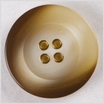 Plastic 4-Hole Button - 44L/28mm - Brown and Cream Swirl with Gold Metal Holes