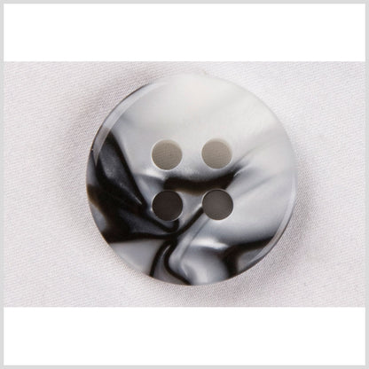Plastic 4-Hole Button - 44L/28mm - Black and White Smokey Swirls