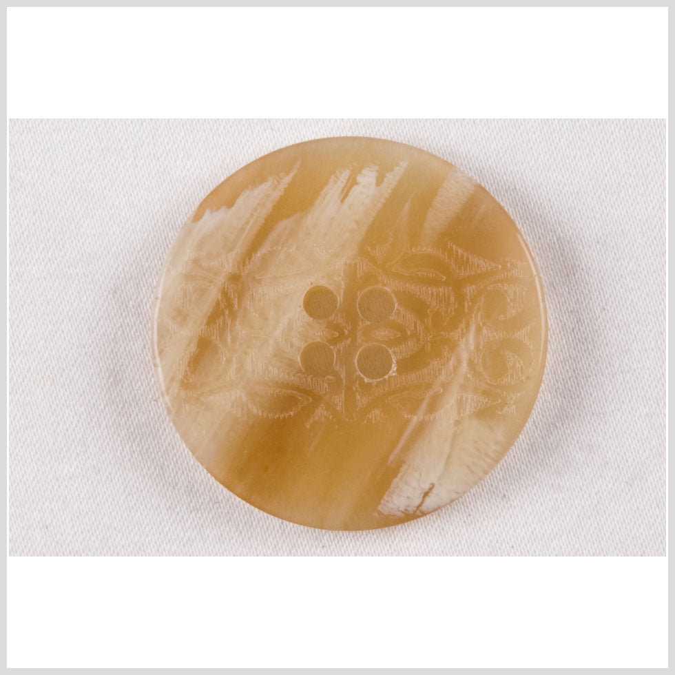 Plastic Button - 44L/28mm - Beige and White Streaks with Swirls Engraving
