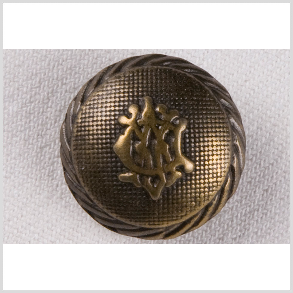 Metal Shank Back Button - 36L/23mm - Brass Crest and Rope Rim