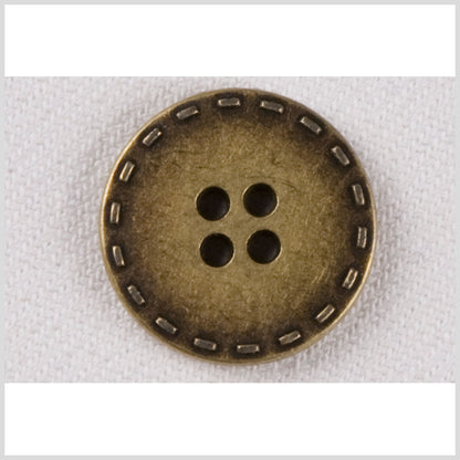 Metal 4-Hole Button - 32L/20mm - Yellow Brass Stitches Embossed Rim