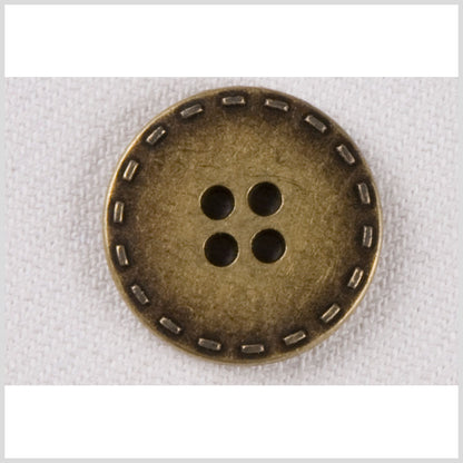 Metal 4-Hole Button - 28L/18mm - Yellow Brass Stitches Embossed Rim