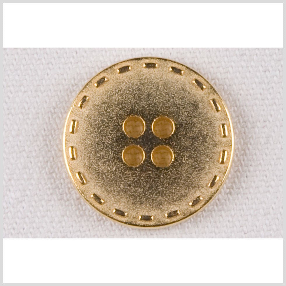 Metal 4-Hole Button - 32L/20mm - Gold Flat with Stitched Border