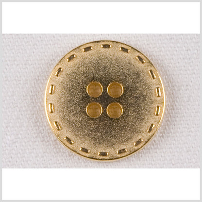 Metal 4-Hole Button - 32L/20mm - Gold Flat with Stitched Border