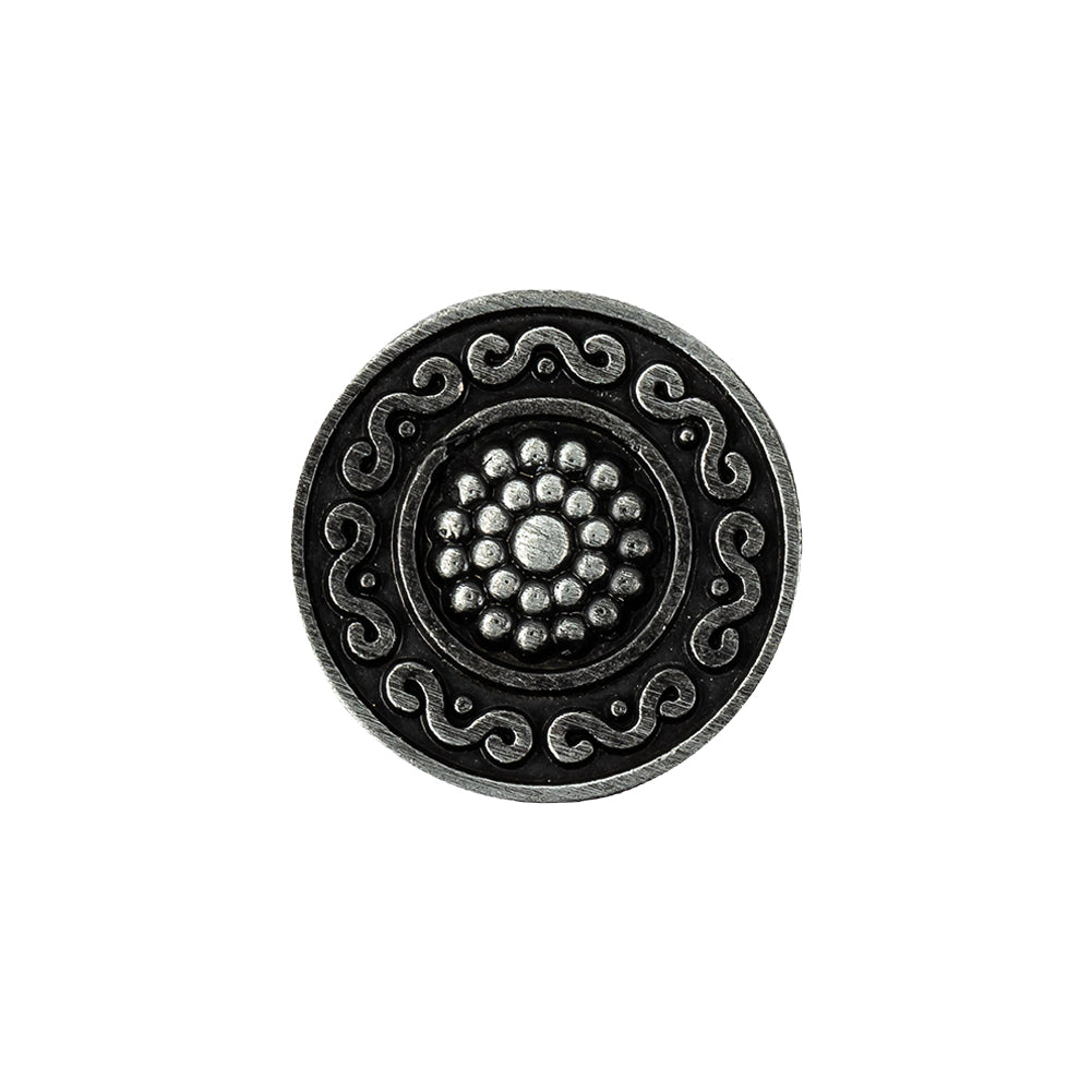 Metal Shank Back Button - 32L/20mm - Gunmetal Nailshead and Curly Border