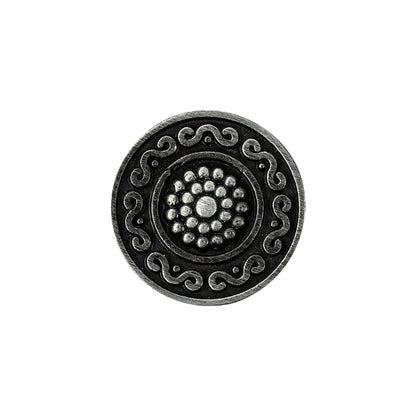 Metal Shank Back Button - 32L/20mm - Gunmetal Nailshead and Curly Border