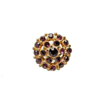Gold/Purple Rhinestoned Metal Shank Back Button - 22L/14mm