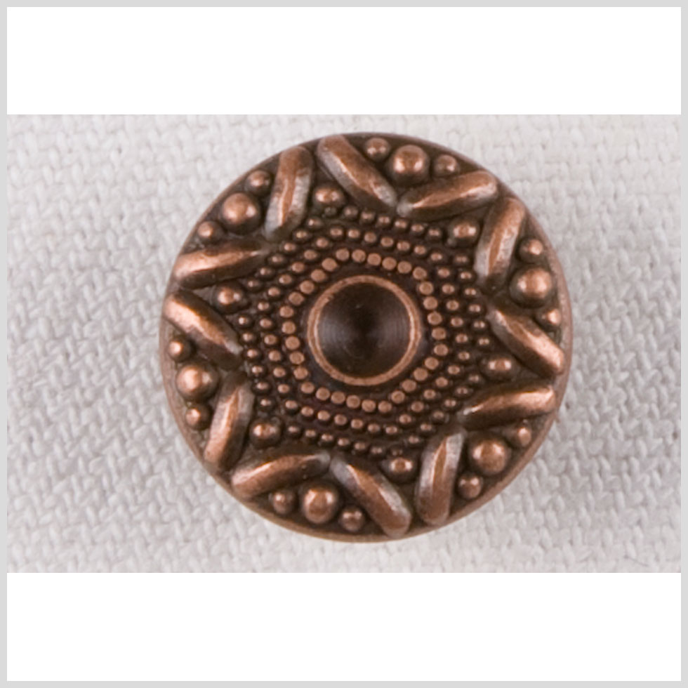 Metal Shank Back Button - 24L/15mm - Copper Star and Hobnails