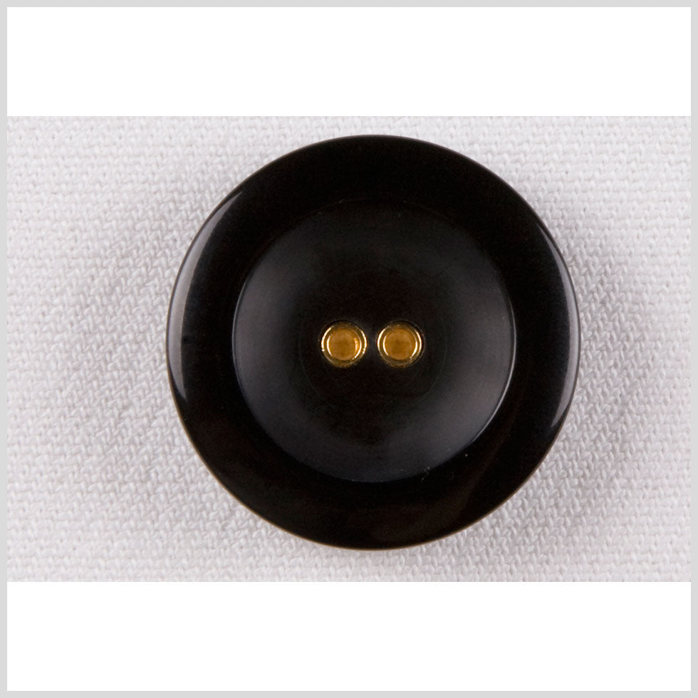 Plastic 2-Hole Button - 36L/23mm - Black Rolled Rim with Gold Metal Holes