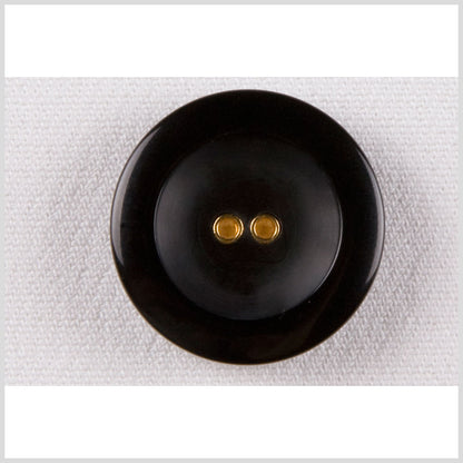 Plastic 2-Hole Button - 36L/23mm - Black Rolled Rim with Gold Metal Holes