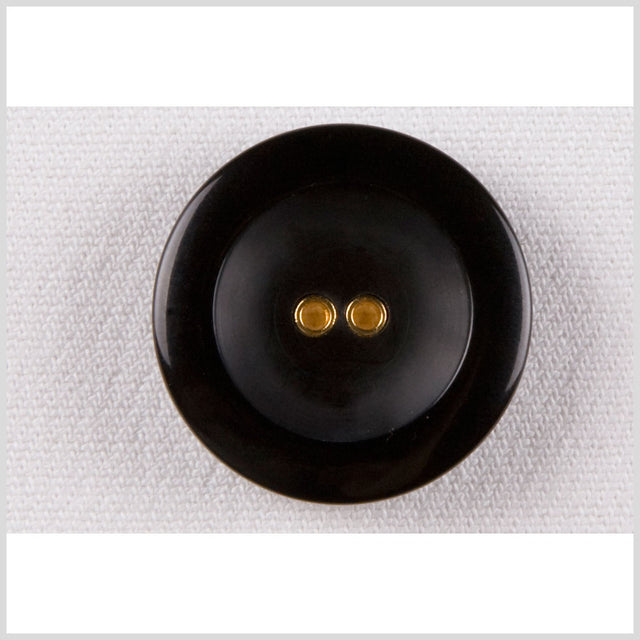 Plastic 2-Hole Button - 36L/23mm - Black Rolled Rim with Gold Metal Holes