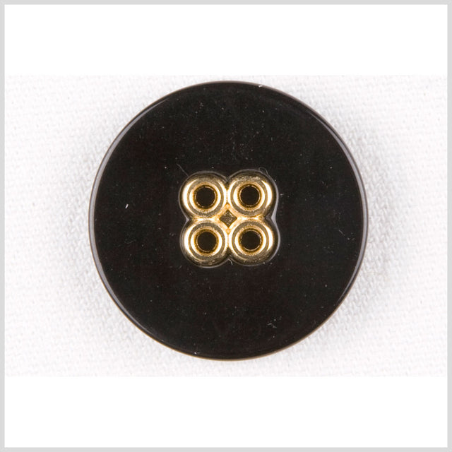 Plastic 4-Hole Button - 44L/28mm - Black with Gold Metal Holes