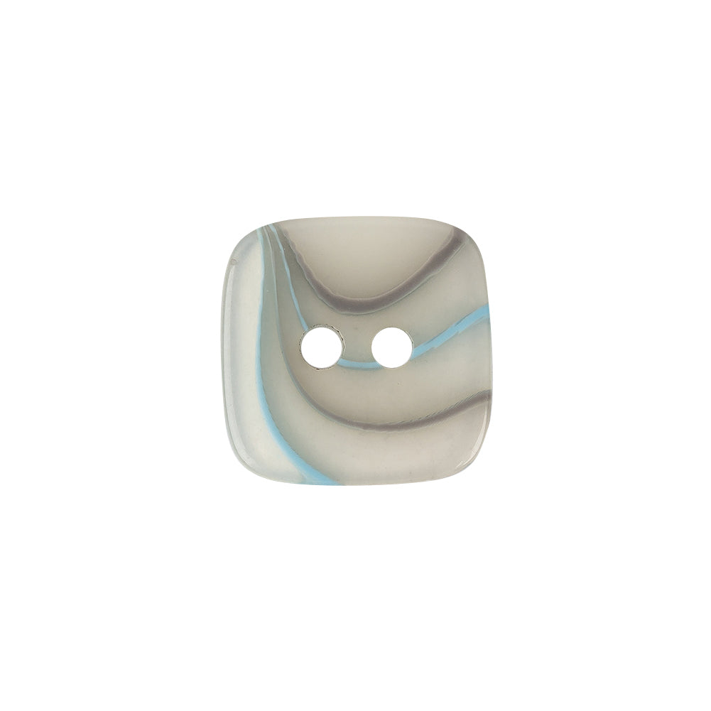 Sky Blue and Gray Transparent 2-Hole Plastic Square Button - 32L/20mm - Detail