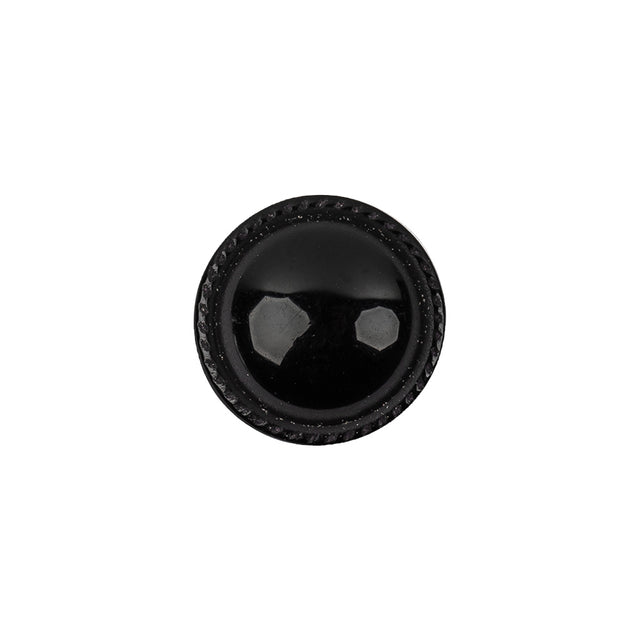 Shiny Black Saw Tooth Rim Plastic Shank Back Button - 24L/15mm