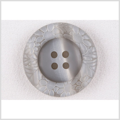 Plastic 4-Hole Button - 32L/20mm - Light Gray Streaked Floral Embossed Rim