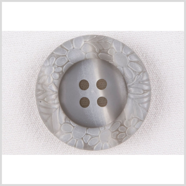 Plastic 4-Hole Button - 32L/20mm - Light Gray Streaked Floral Embossed Rim