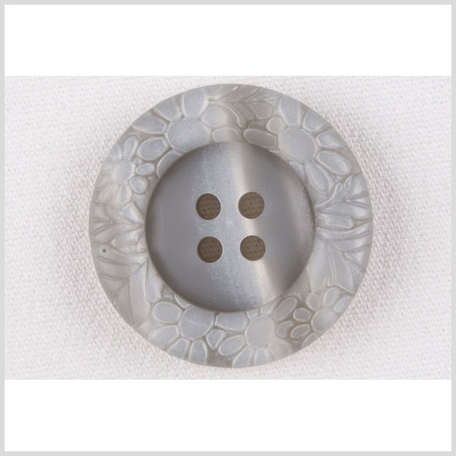 Plastic 4-Hole Button - 44L/28mm - Light Gray Streaked Floral Embossed Rim