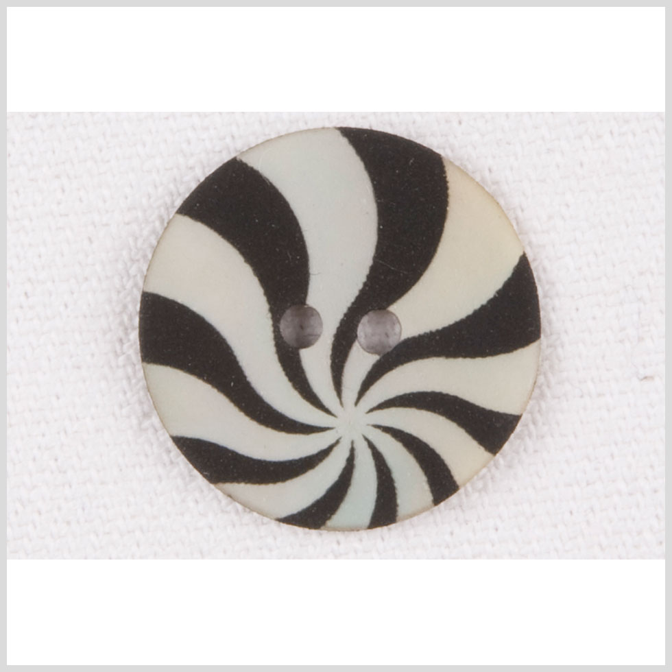 Natural Shell 2-Hole Button - 32L/20mm - Ivory and Black Radiating Swirl