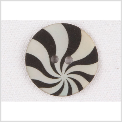 Natural Shell 2-Hole Button - 32L/20mm - Ivory and Black Radiating Swirl