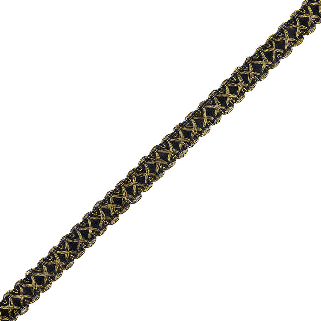 5/8" Antique Gold Black Metallic Braid