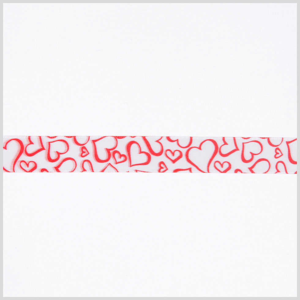 5/8" White/Red Printed Satin Ribbon