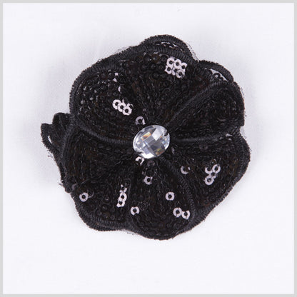 Black Sequin Flower Brooch
