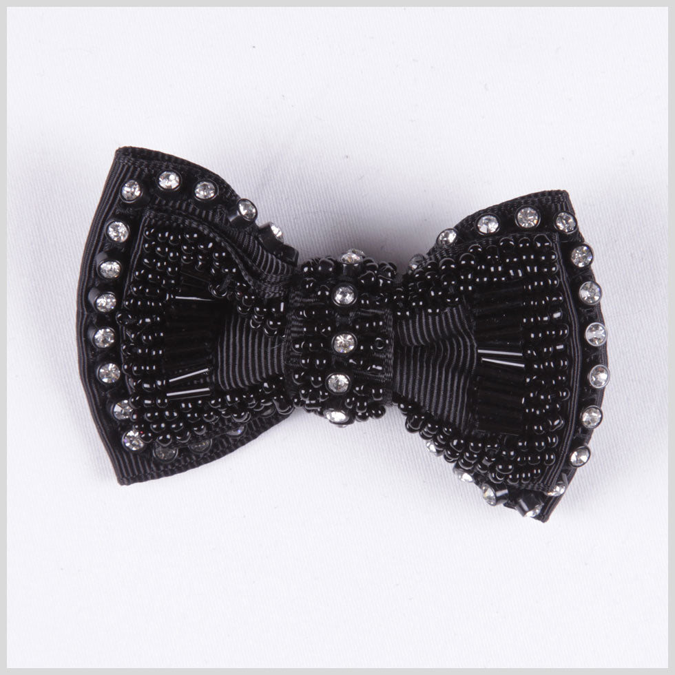 3" Black Beaded Bow Brooch
