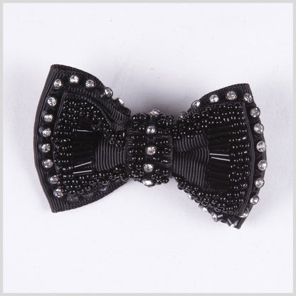 3" Black Beaded Bow Brooch
