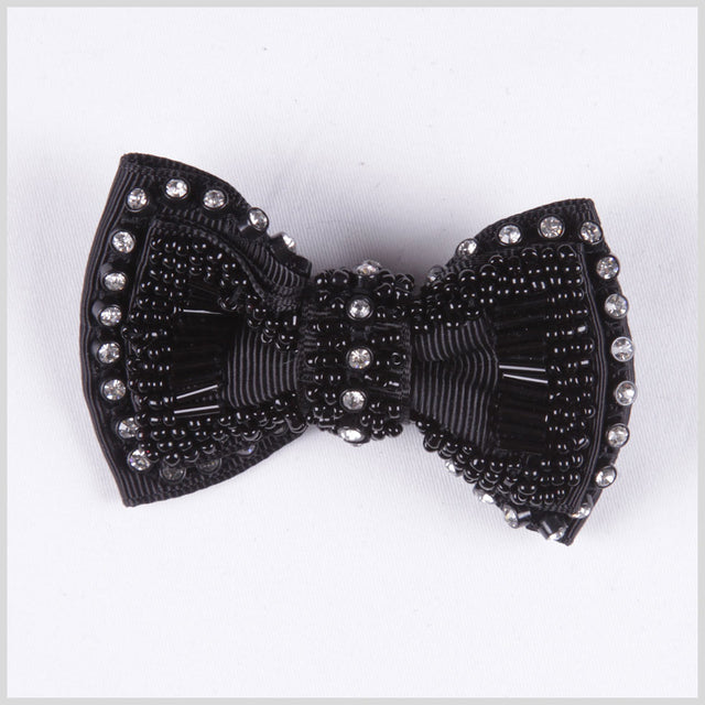 3" Black Beaded Bow Brooch