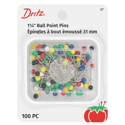Dritz Ball Point Pins - 1.25" Assorted Colors - 100 ct
