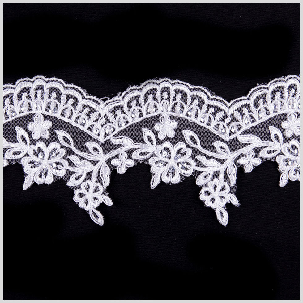 3.25" White Bridal Beaded Lace