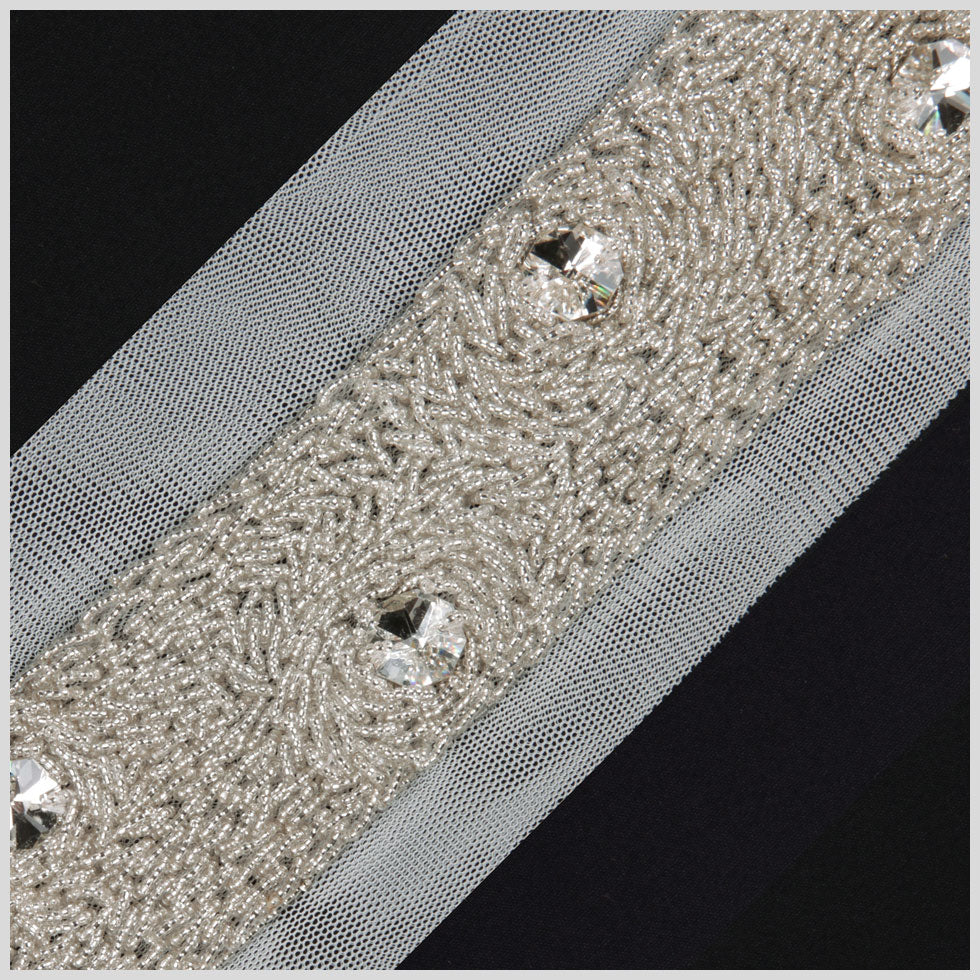 2 Silver Fancy Beaded Trim