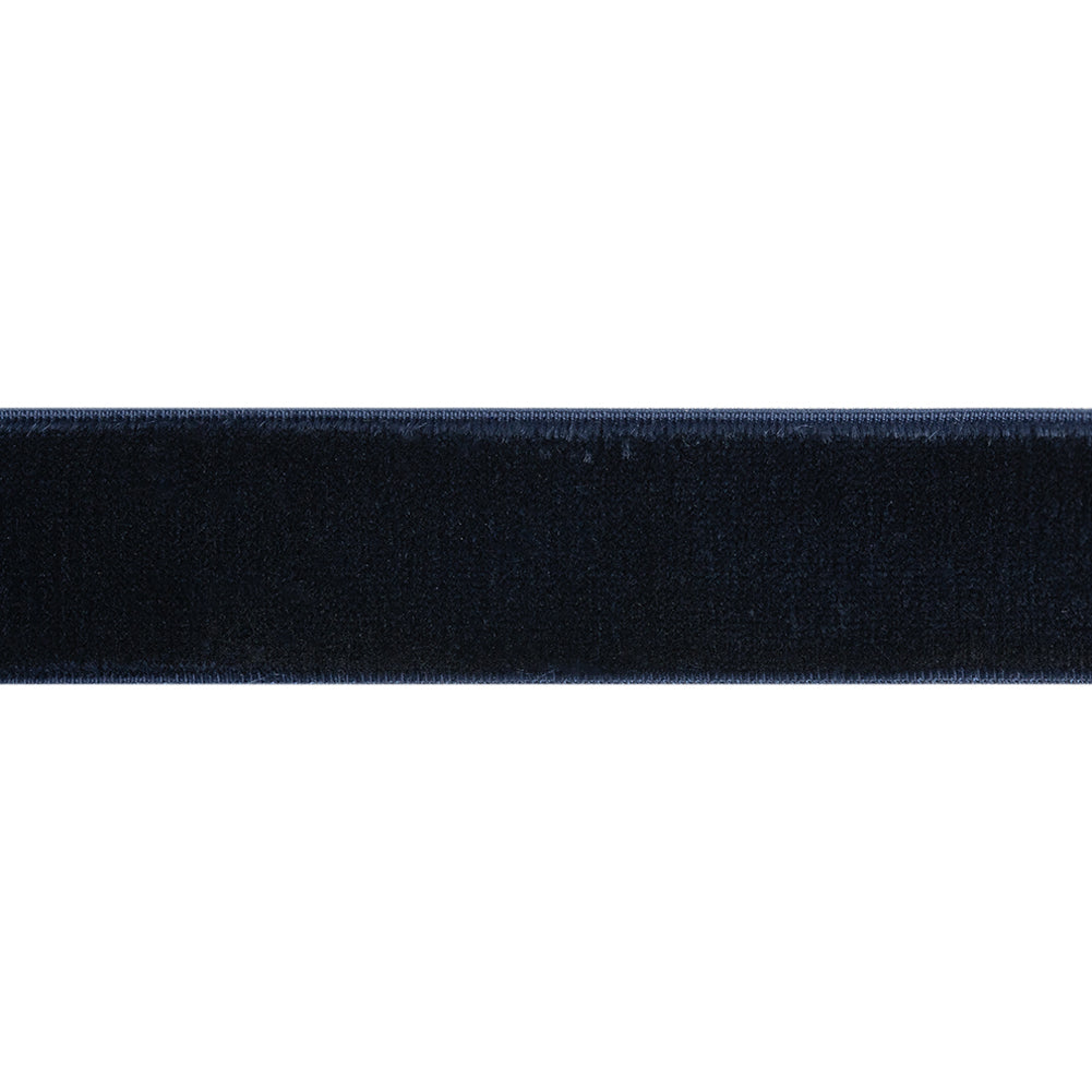 Stretch Velvet Ribbon Trim Made in Italy - 0.875" - Navy - Gislaine Collection Folded