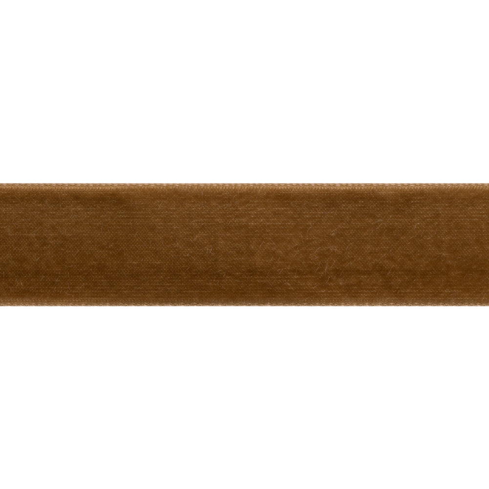 Double Faced Velvet Ribbon Made in Italy - 7/8" - Dark Tan Folded