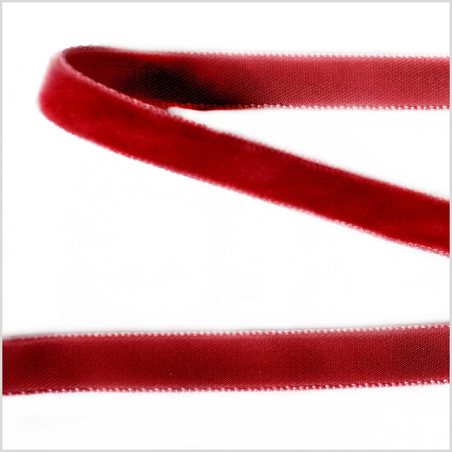 Scarlet Single Face Velvet Ribbon - 0.375"