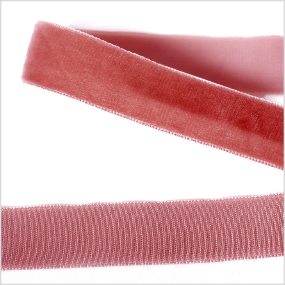 Old Rose Single Face Velvet Ribbon - 0.875"