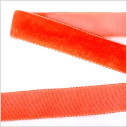 Bright Orange Single Face Velvet Ribbon - 7/8