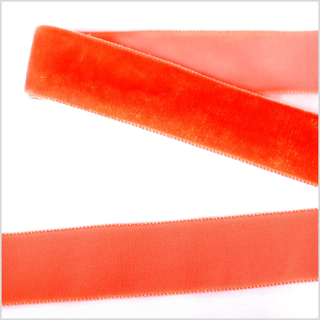 Bright Orange Single Face Velvet Ribbon - 7/8
