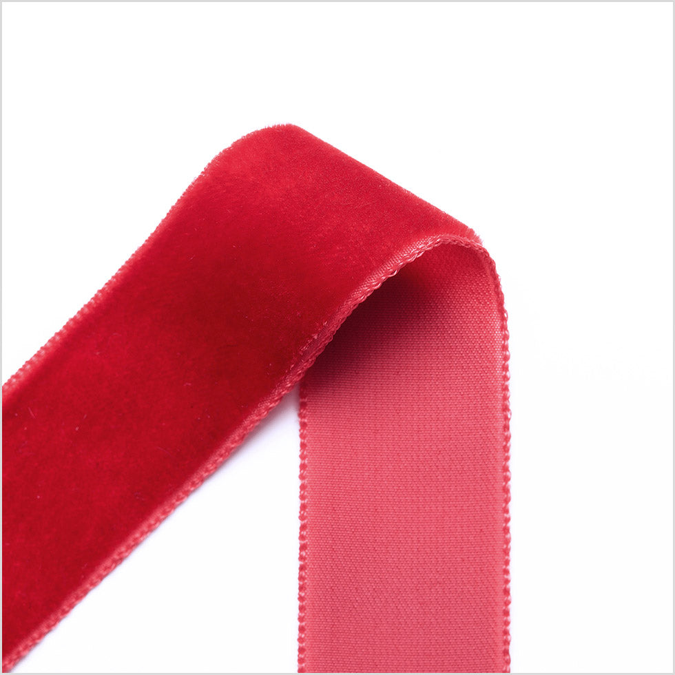 Rouge Red Single Face Velvet Ribbon - 7/8" Detail
