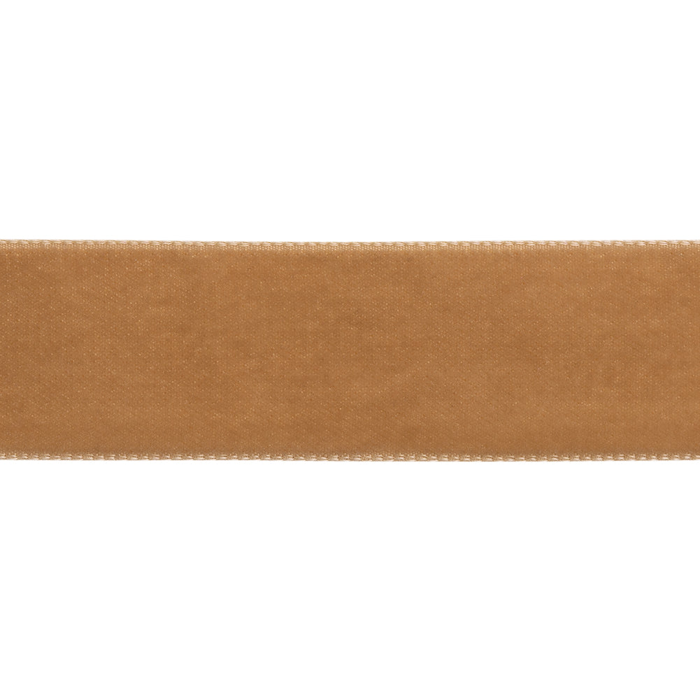 Coffee Single Face Velvet Ribbon - 7/8" Folded