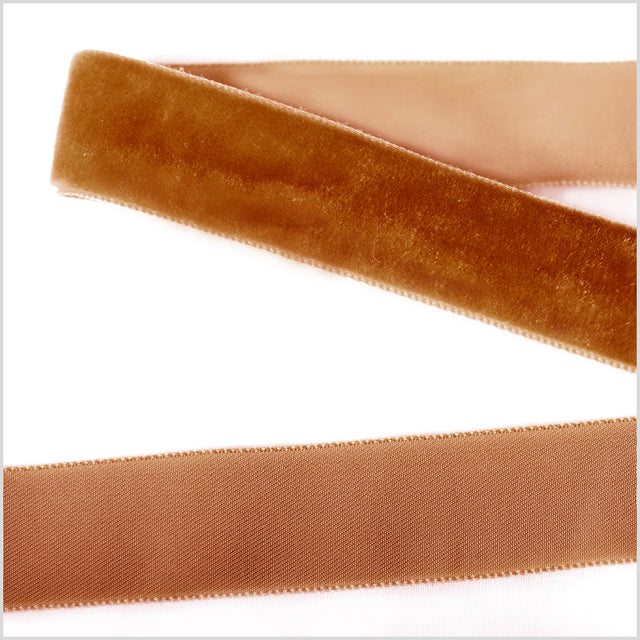 Dark Tan Single Face Velvet Ribbon - 0.875
