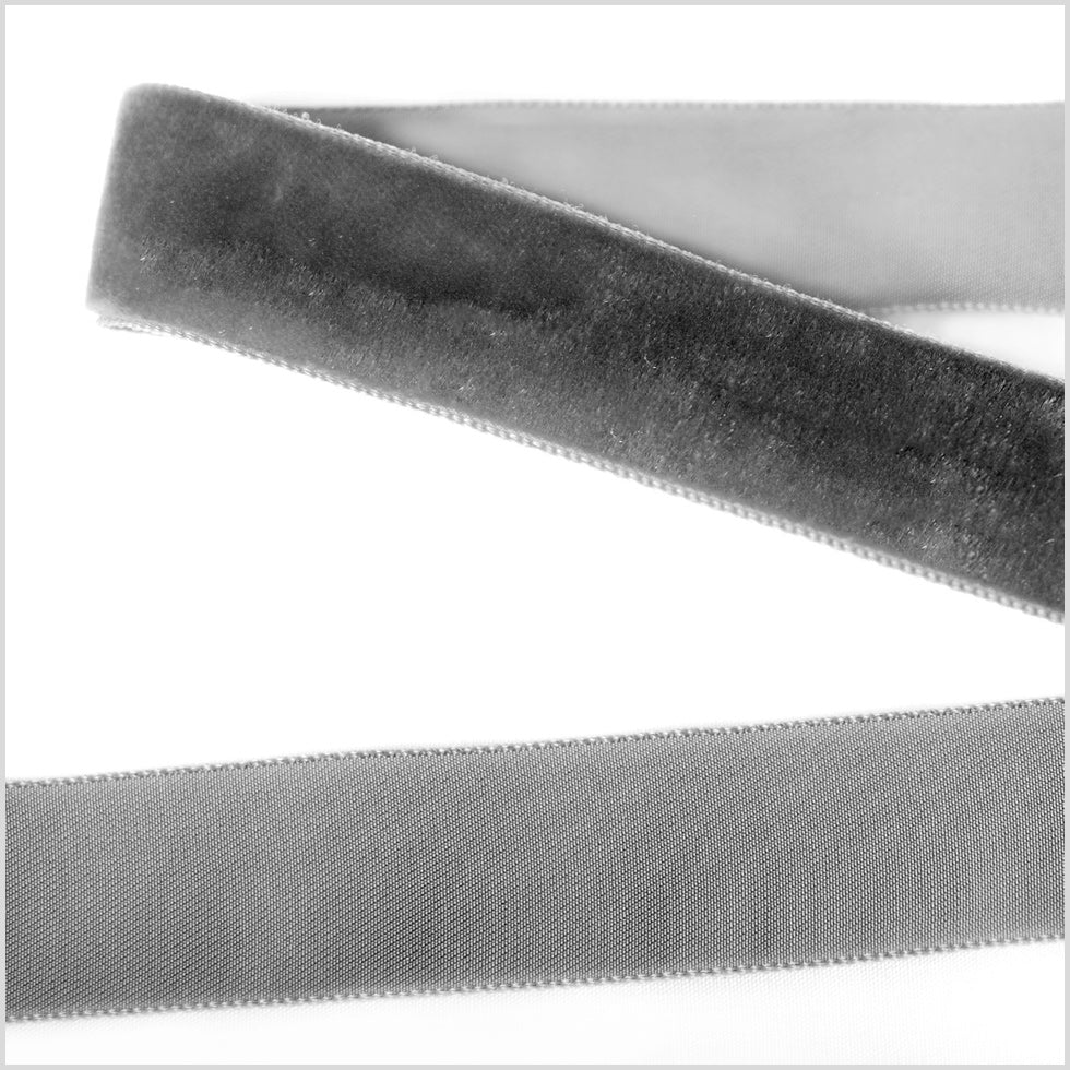 Pewter Single Face Velvet Ribbon - 0.875