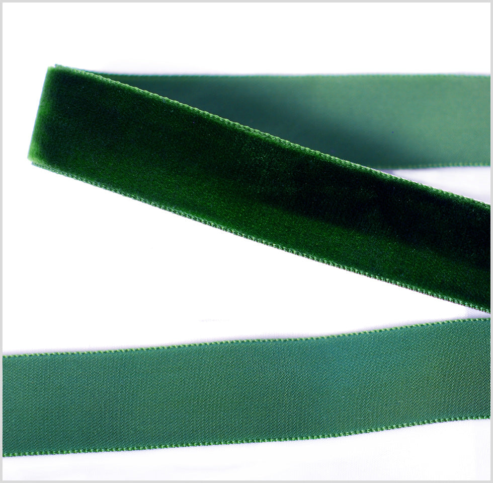 Midnight Green Single Face Velvet Ribbon - 0.875