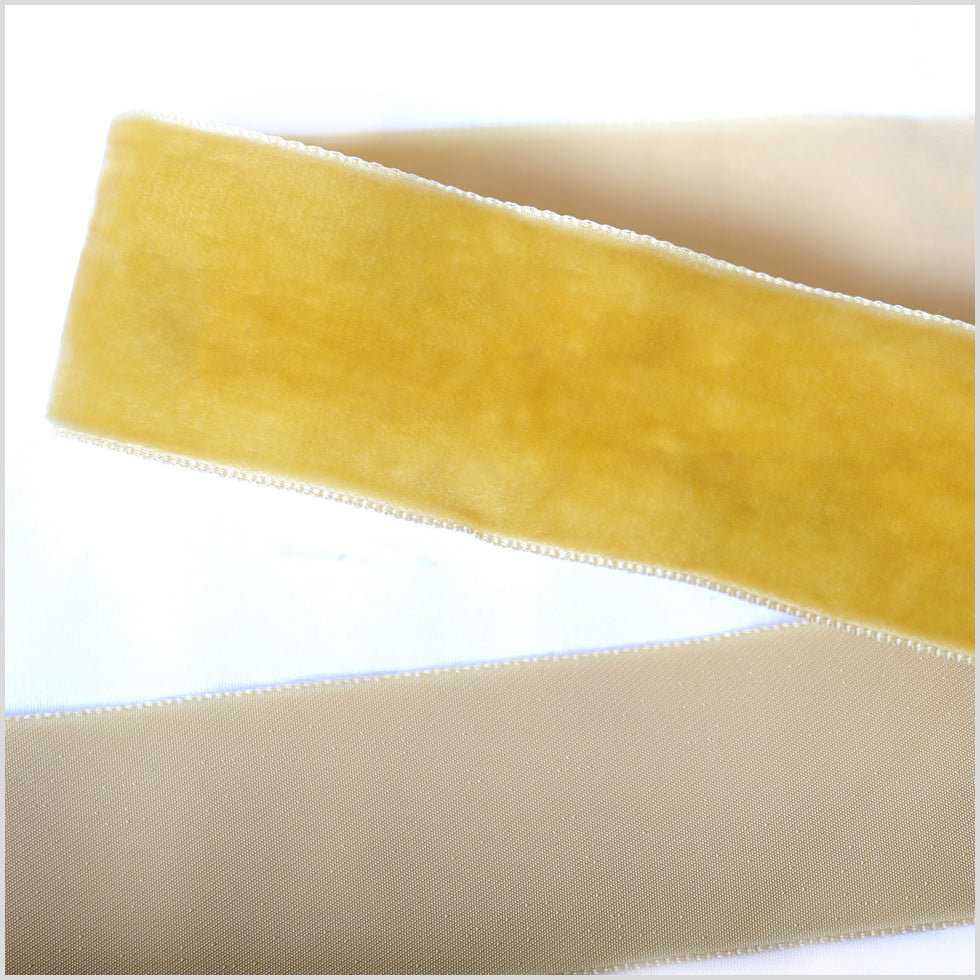 Old Gold Single Face Velvet Ribbon - 1.5"
